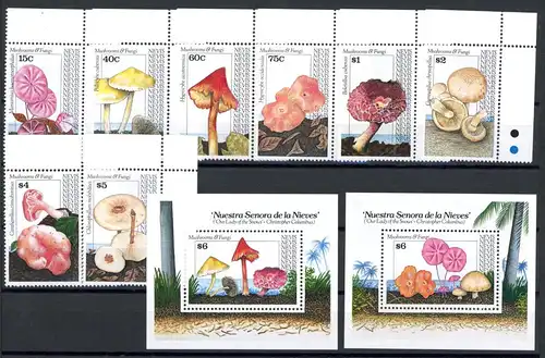 Nevis 637-644 + Bl. 38-39 postfrisch Pilze #1H027