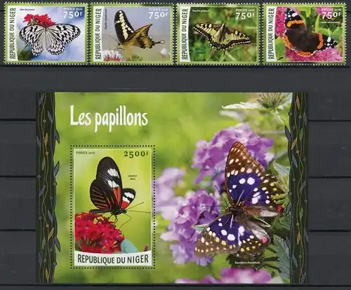 Niger Einzelmarken 4107-4110 + Bl. 526 postfrisch Schmetterling #HF358