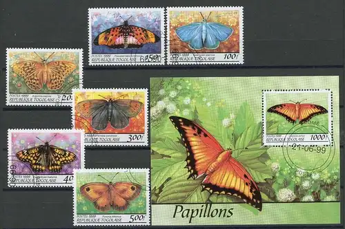 Togo 2875-2880 + Bl. 442 gestempelt Schmetterling #HF457