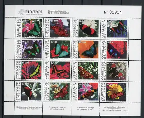 Bolivien ZD Bogen 1193-1208 postfrisch Schmetterling #Schm5200