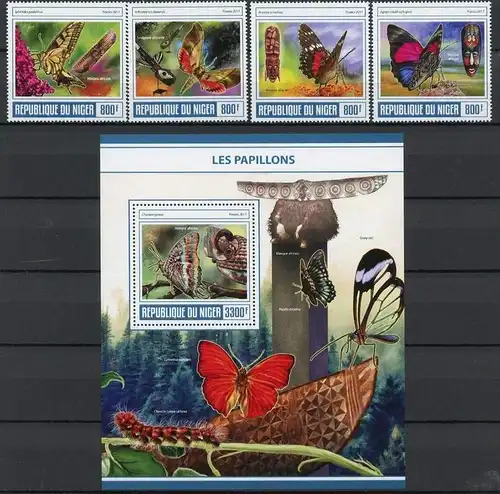 Niger Einzelmarken 4992-4995 + Bl. 701 postfrisch Schmetterling #HF360