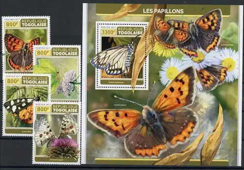 Togo Einzelmarken 8174-8177 + Bl. 1446 postfrisch Schmetterling #HF464