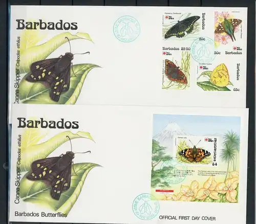 Barbados 782-785, Block 27 Schmetterling Ersttagesbrief/FDC #Schm5218