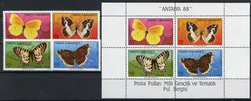 Türkei 2833-2836 + Bl. 26 postfrisch Schmetterling #HF377