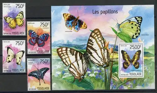 Togo Einzelmarken 5687-5690 + Bl. 959 postfrisch Schmetterling #HF460