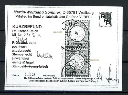 Deutsches Reich senkr. Paar 23 a Befund Sommer Briefstück #HB337