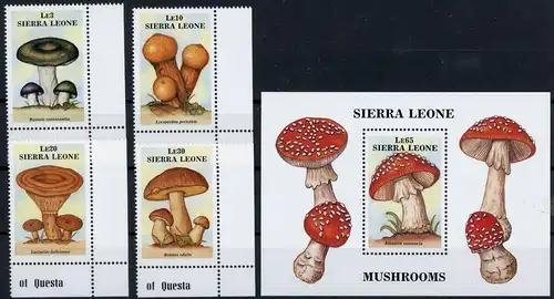 Sierra Leone 1076-1079 + Bl. 75 postfrisch Pilze #1F993