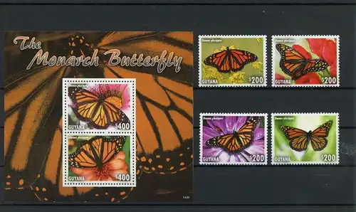 Guyana 8853-8856, Block 909 postfrisch Schmetterling #Schm1952