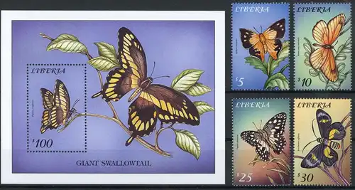 Liberia 4085-4088, Block 415 postfrisch Schmetterling #Schm1880