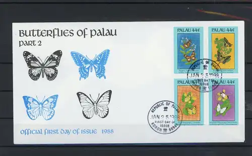 Palau Inseln 4er Block 221-224 Schmetterlinge Ersttagesbrief/FDC #Schm1960