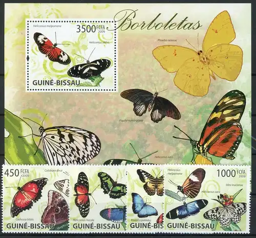 Guinea Bissau 4504-4507, Block 735 postfrisch Schmetterling #Schm1931