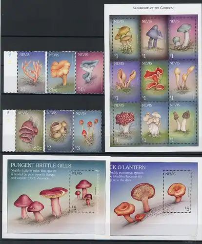 Nevis EM + KB 1684-1698 + Bl. 201-202 postfrisch Pilze #GG2078