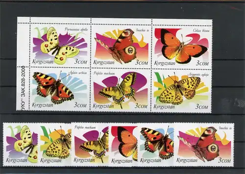 Kirgisistan Sechserblock 213-218 postfrisch Schmetterlinge #Schm1839