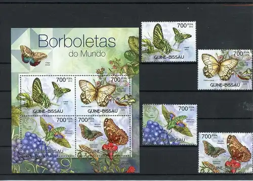 Guinea Bissau 5887-5890, Block 1040 postfrisch Schmetterling #Schm1934