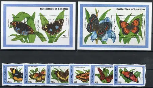 Lesotho 1038-1043, Block 102-103 postfrisch Schmetterling #Schm1870