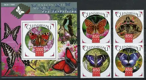 Guinea Bissau 8343-8346, Block 1447 postfrisch Schmetterling #Schm1939