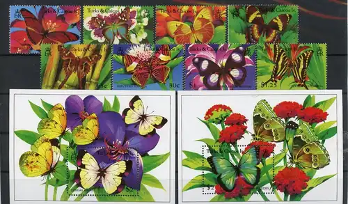 Turks und Caicos 1171-1178 + Bl. 139-140 postfrisch Schmetterling #HF374