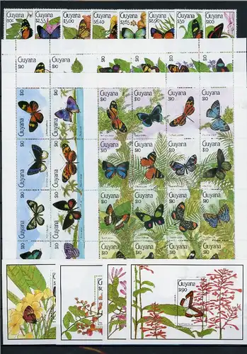Guyana 3211-3218, Zd-Bg., Block 101-104 postfrisch Schmetterling #Schm5215