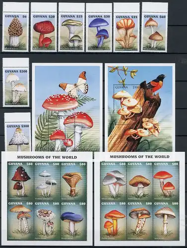 Guyana EM + KB Satz 5911-5930 + Bl. 530-531 postfrisch Pilze #GG2082