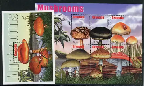 Grenada KB mit 5078-5083 + Bl. 686 postfrisch Pilze #1H305