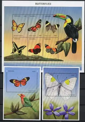 Tansania KB 3898-3903 + Bl. 514-515 postfrisch Schmetterling #GG2049