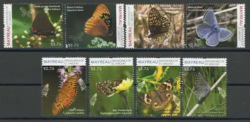St. Vincent Grenadinen Einzelmarken 143-150 postfrisch Schmetterling #HF444