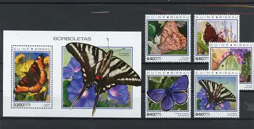 Guinea Bissau 10239-10243, Block 1762 postfrisch Schmetterling #Schm1944