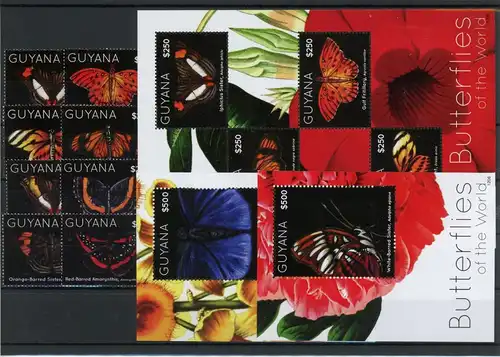 Guyana 8276-8283, Klb., Block 847-848 postfrisch Schmetterling #Schm1950