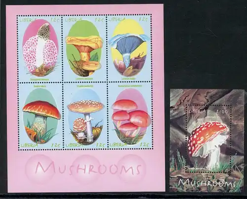 Liberia KB mit 4024-4029 + Bl. 408 postfrisch Pilze #1H302