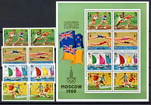 Niue 358-365 + Bl. 38 postfrisch Olympia 1980 Moskau #1H368