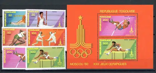 Togo 1422-1427 A + Bl. 154 A postfrisch Olympia 1980 Moskau #1H384