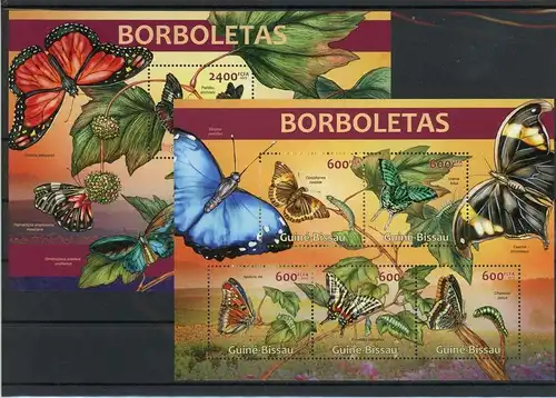 Guinea Bissau Klb. 6560-6564, Block 1149 postfrisch Schmetterling #Schm1935
