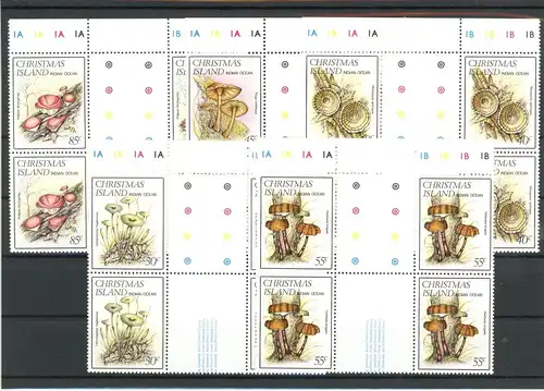 Weihnachtsinsel Viererblöcke 187-191 ZW postfrisch Pilze #1G104