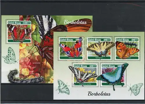 Guinea Bissau Klb. 9804-9808, Block 1690 postfrisch Schmetterling #Schm1945