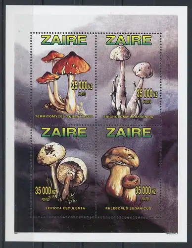 Kongo Kinshasa Zaire, KB mit 1157-1160 postfrisch Pilze #1H219
