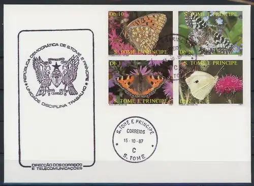 Sao Tome 991, 95, 99, 1003 Schmetterlinge Ersttagesbrief/FDC #Schm1966