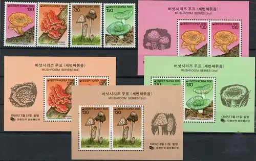 Korea Süd 1830-1833 + Bl. 606-609 postfrisch Pilze #1H054