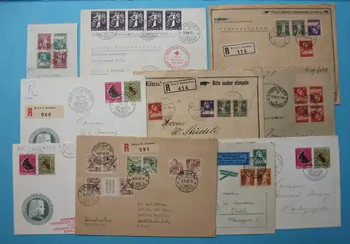 Schweiz 9 Belege/Briefstücke mit div. Zusammendrucken bis 1953 #1J025