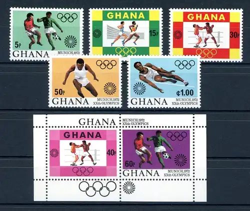 Ghana 472-476 A + Bl. 46 postfrisch Olympia München 1972 #1J057