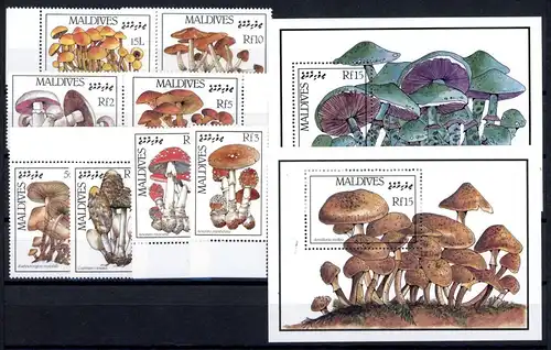Malediven 1234-1241 + Bl. 130-131 postfrisch Pilze #1H362
