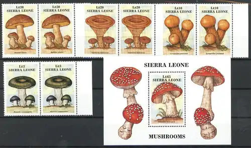Sierra Leone Paare 1076-1079, Block 75 postfrisch Pilze #1G147