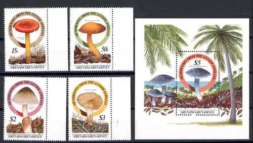 Grenada/ Grenadinen 771-774 + Bl. 111 postfrisch Pilze #1H360