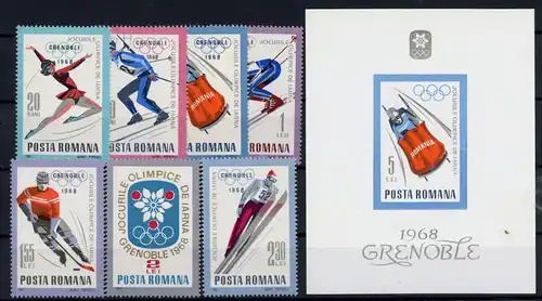Rumänien 2620-2626 + Bl. 64 postfrisch Olympia 1968 Grenoble #1H432