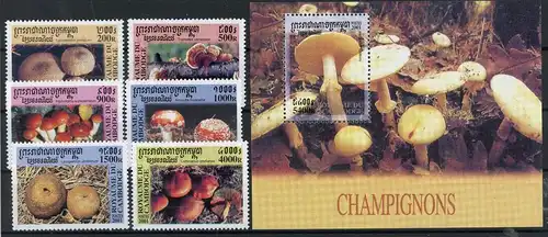 Kambodscha 2169-2174 + Bl. 282 postfrisch Pilze #1H126