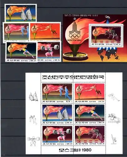 Korea EM + KB 1860-1865 + Bl. 60 postfrisch Olympia 1980 Moskau #GG2120
