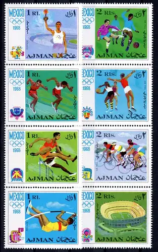 Ajman 2 4er Streifen 247-254 A postfrisch Olympia 1968 Mexiko #1H461