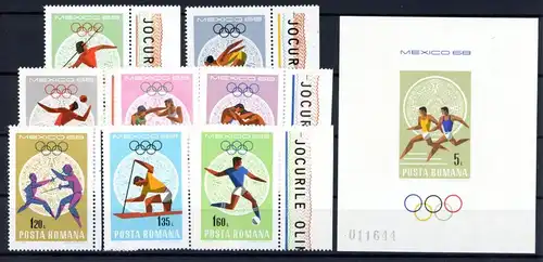 Rumänien 2697-2704 + Bl. 67 postfrisch Olympia 1968 Mexiko #1H480