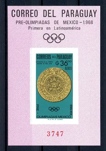 Paraguay Block 82 Olympiade Mexiko 1968 #1J037