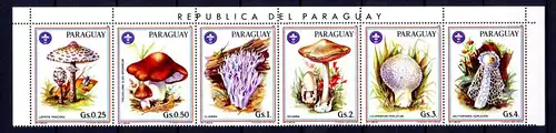 Paraguay 6er Streifen mit 3950-3955 postfrisch Pilze #GG2115