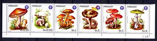 Paraguay 6er Streifen mit 3835-3840 postfrisch Pilze #GG2116